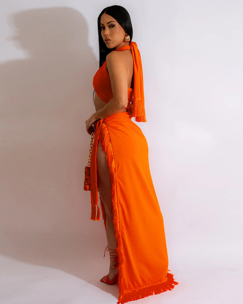 orange skirt set