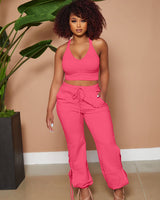 rose red pants set