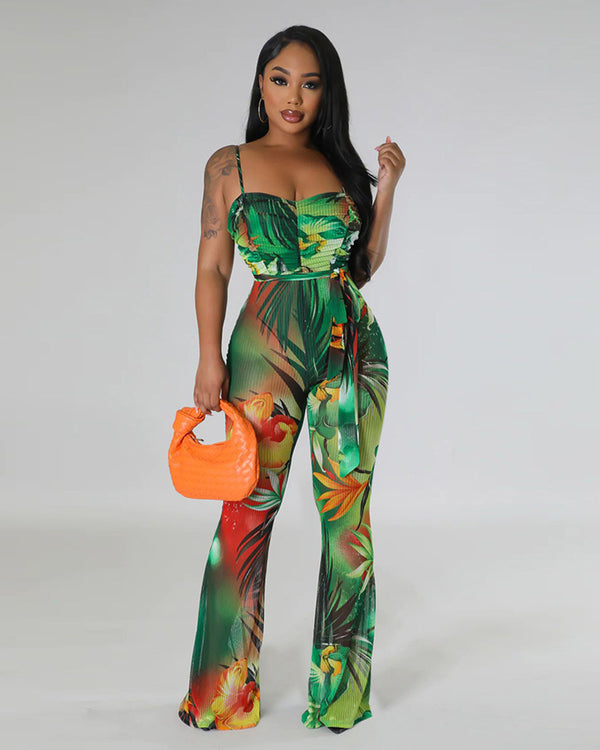 green printed jumpsuit