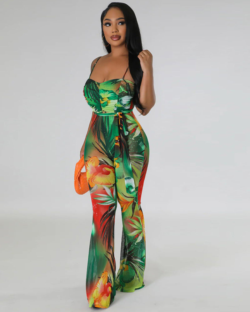 green printed jumpsuit