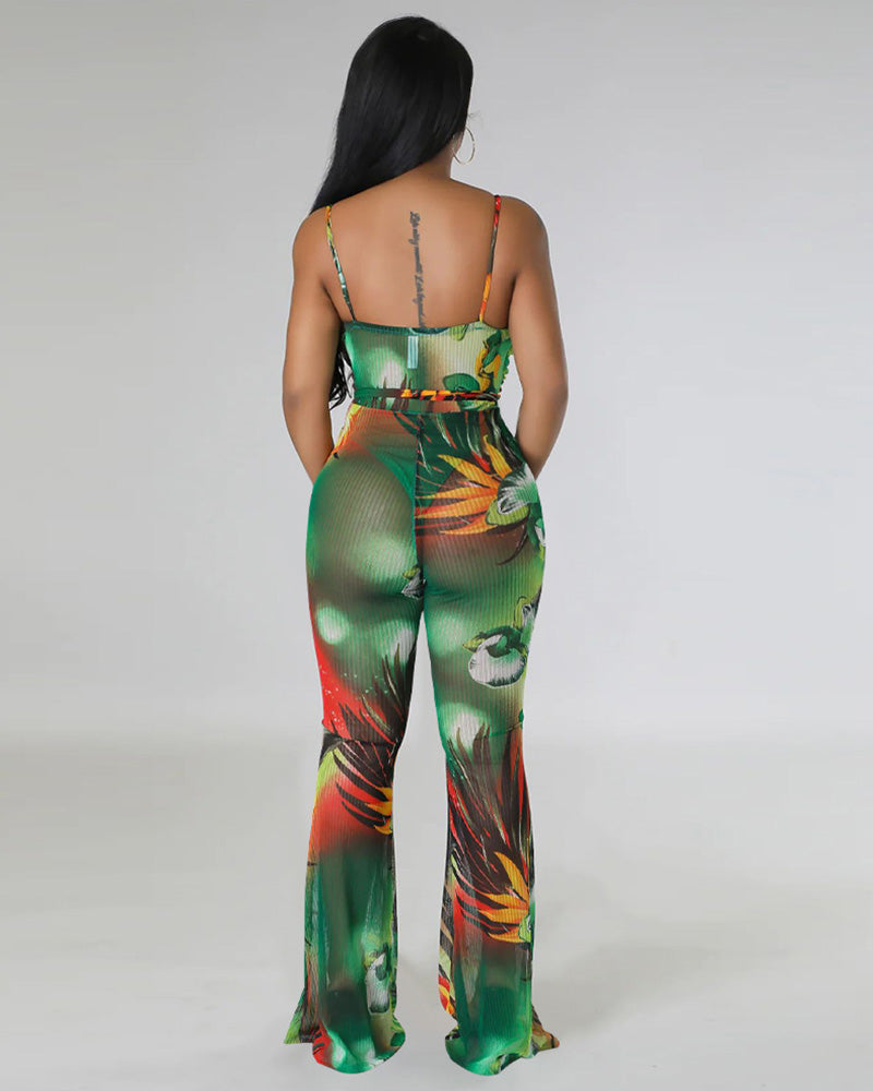 green printed jumpsuit