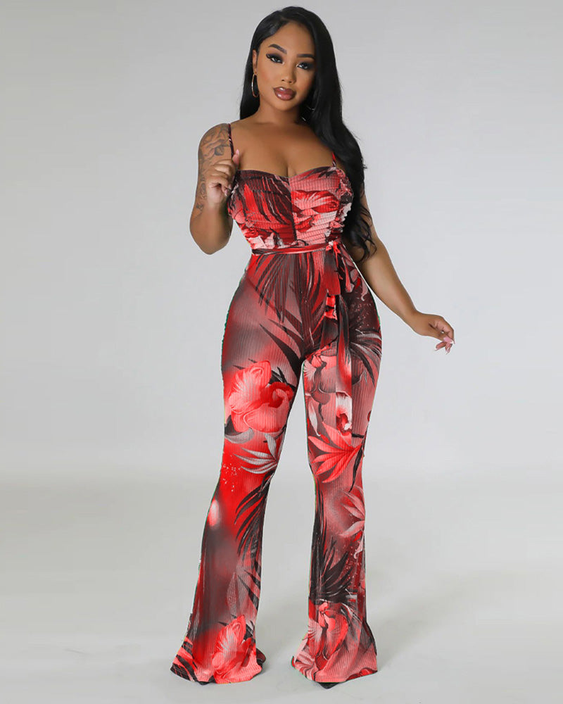 red printed jumpsuit