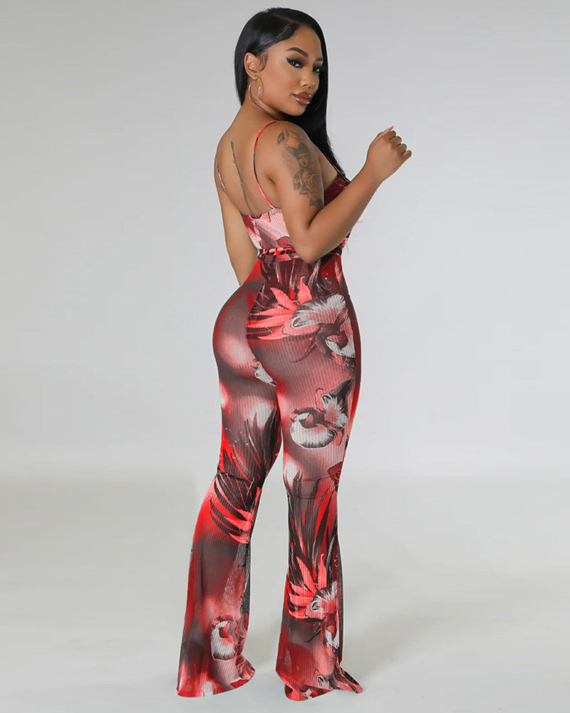 red printed jumpsuit