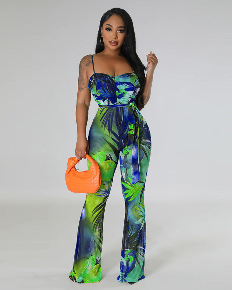 blue printed jumpsuit