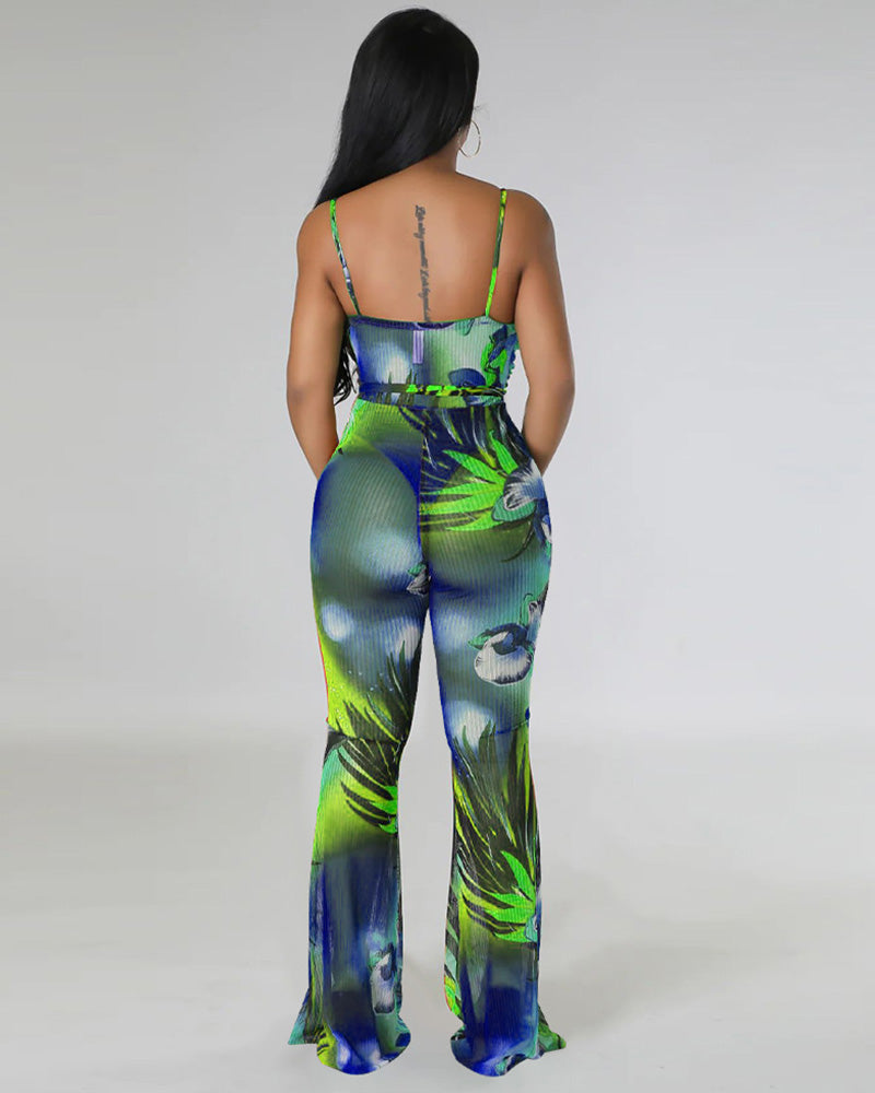 blue printed jumpsuit