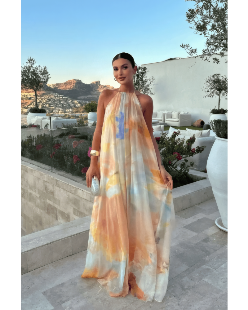 Watercolor Halter Maxi Dress
