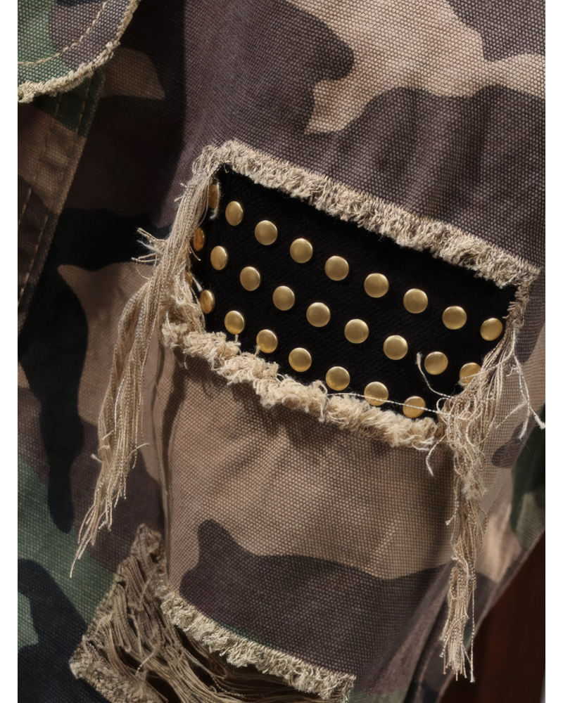 Grunge Camo Studded Cargo Shorts