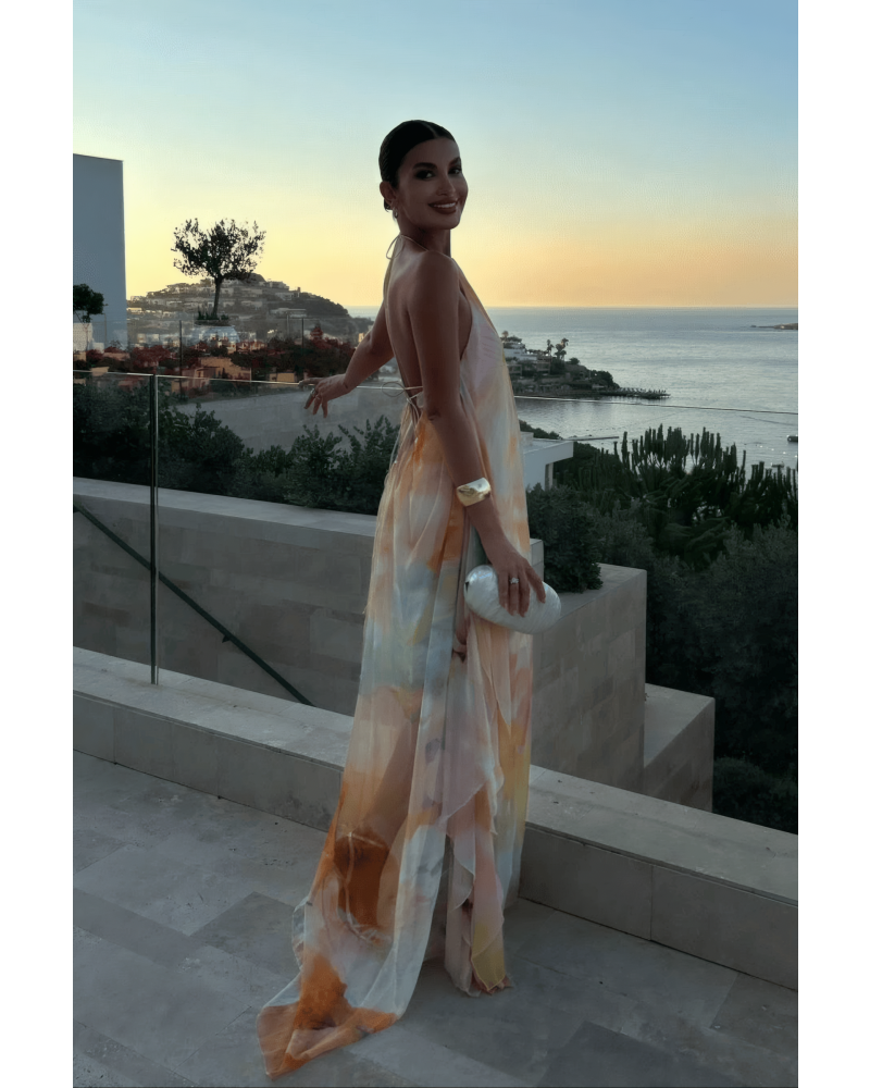 Watercolor Halter Maxi Dress
