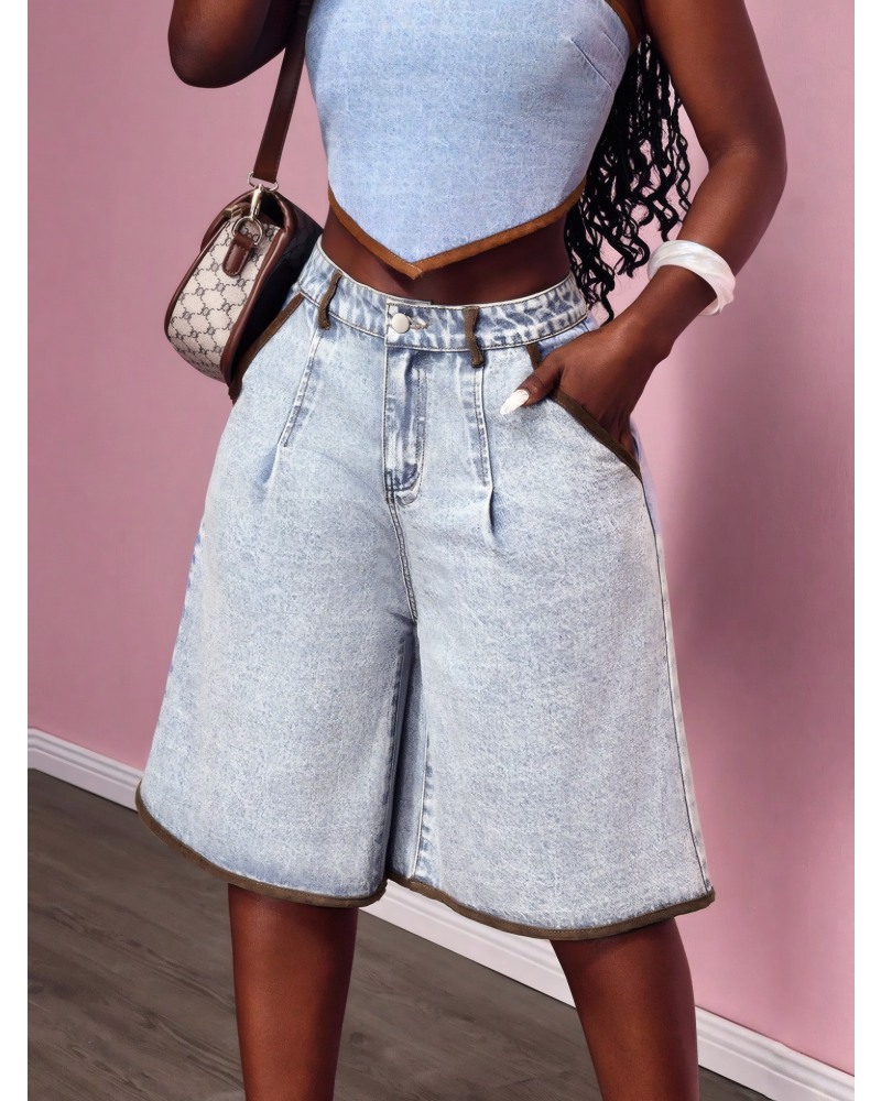 Retro Edge High Waist Denim Jorts