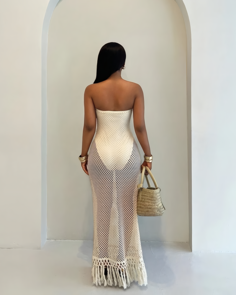Fringe Combo Strapless Dress