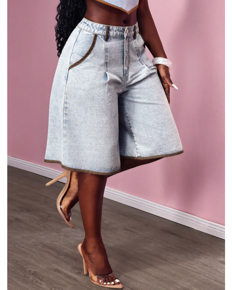 Retro Edge High Waist Denim Jorts