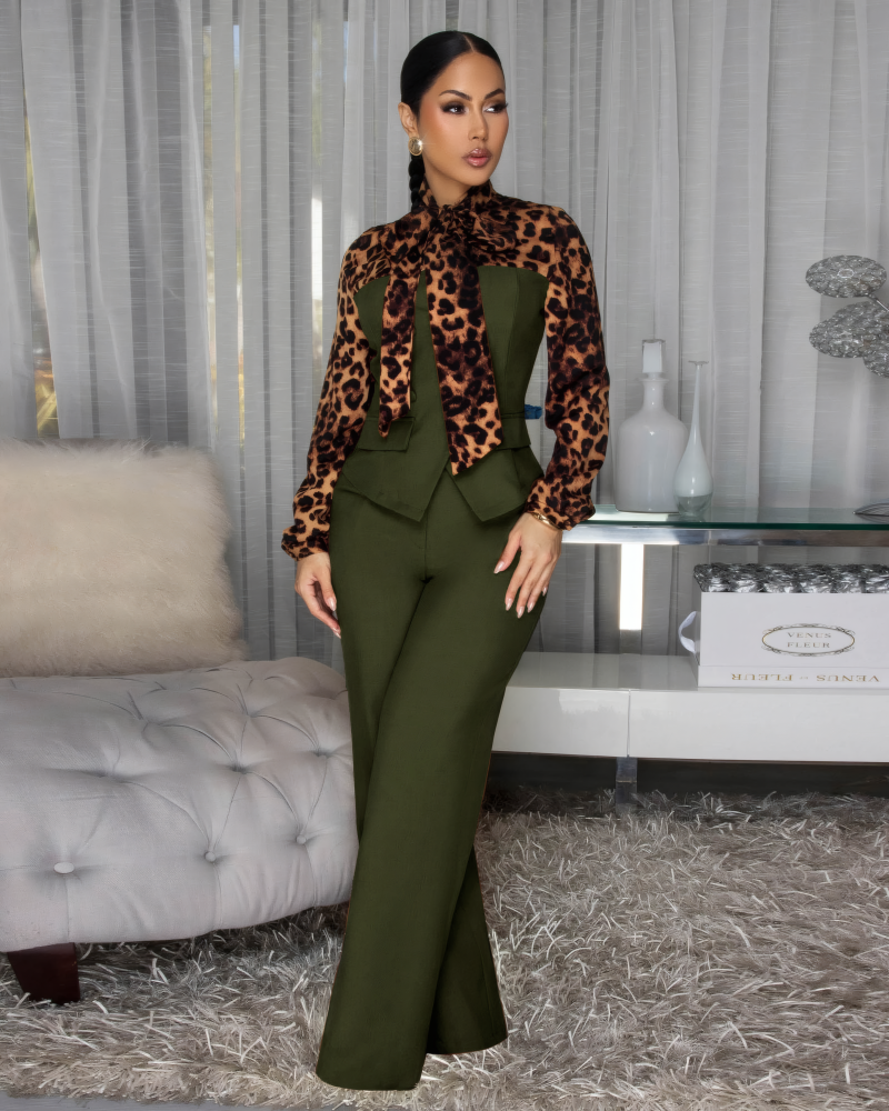 Solaris Mocha Leopard Print Jacket & Pants Set