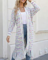 Multicolored Fringe Hem Cardigan