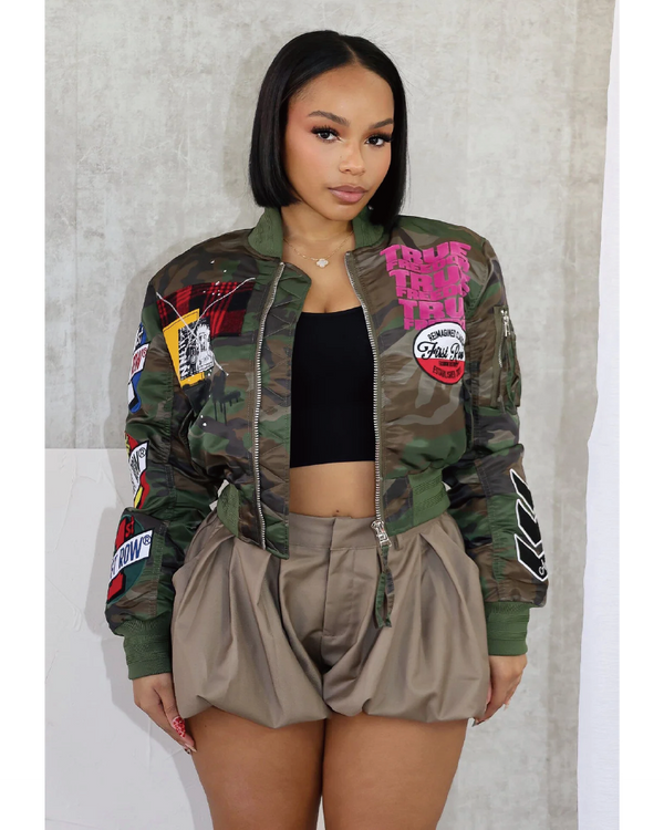 Camo Patchwork Bomber Jacket