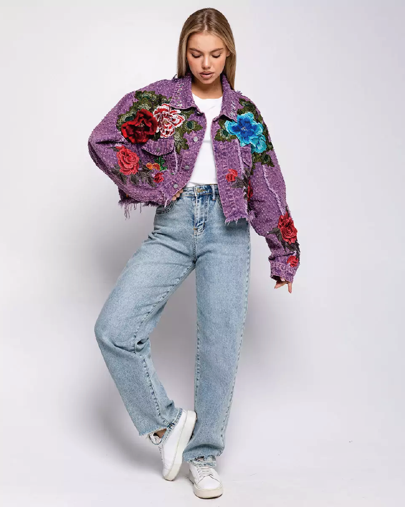 Cute Floral Embroidery Denim Jacket