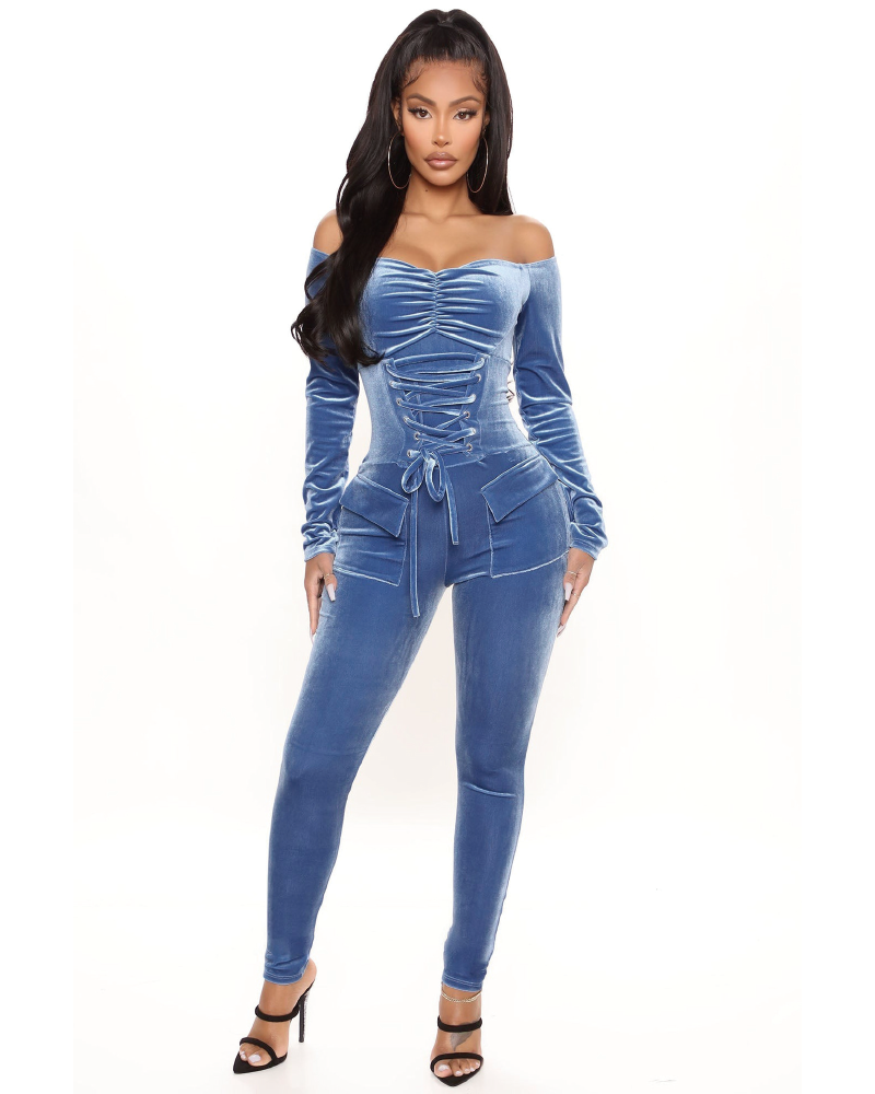 Velvet Off Shoulder Jumpsuit