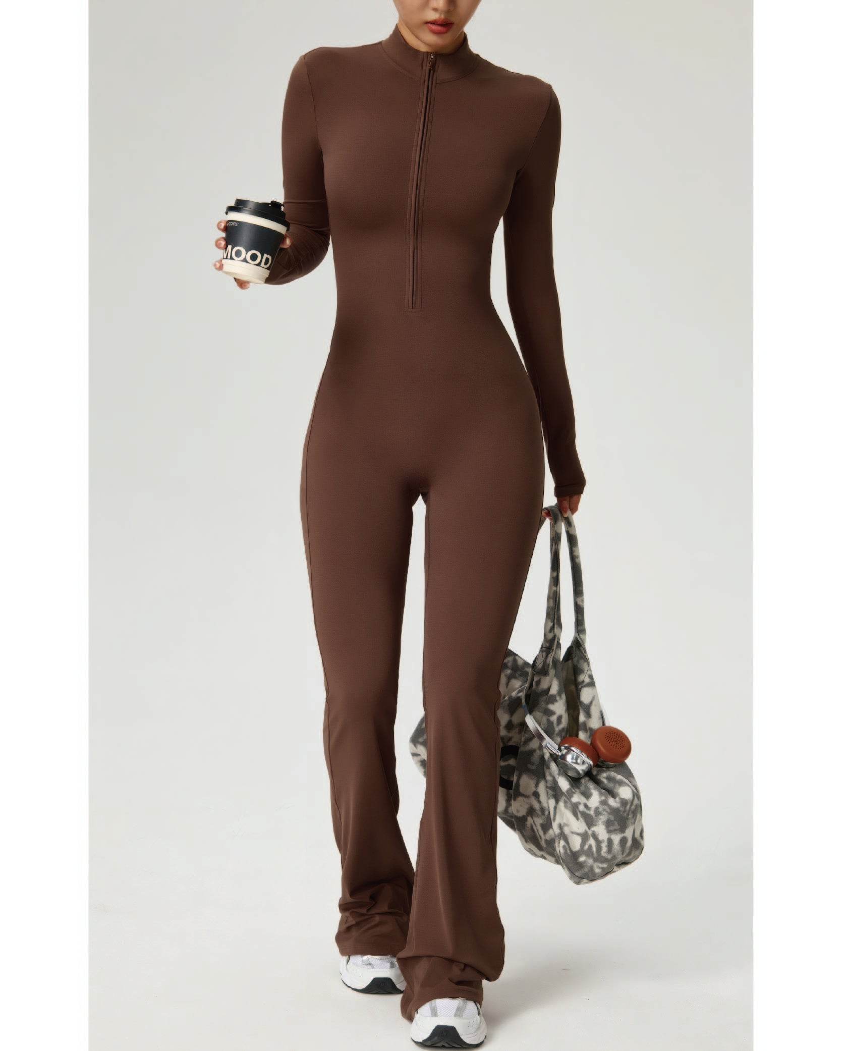 Long Zip-Up Flare Jumpsuit