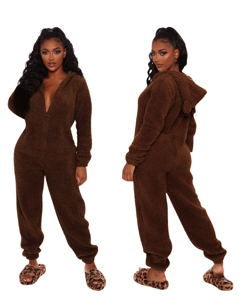 Be My Teddy Plush Hooded PJ Jumpsuit