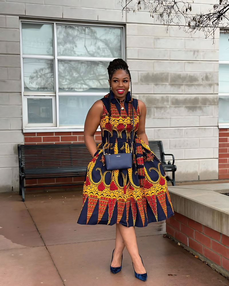 ARIRE AFRICAN PRINT MIDI DRESS