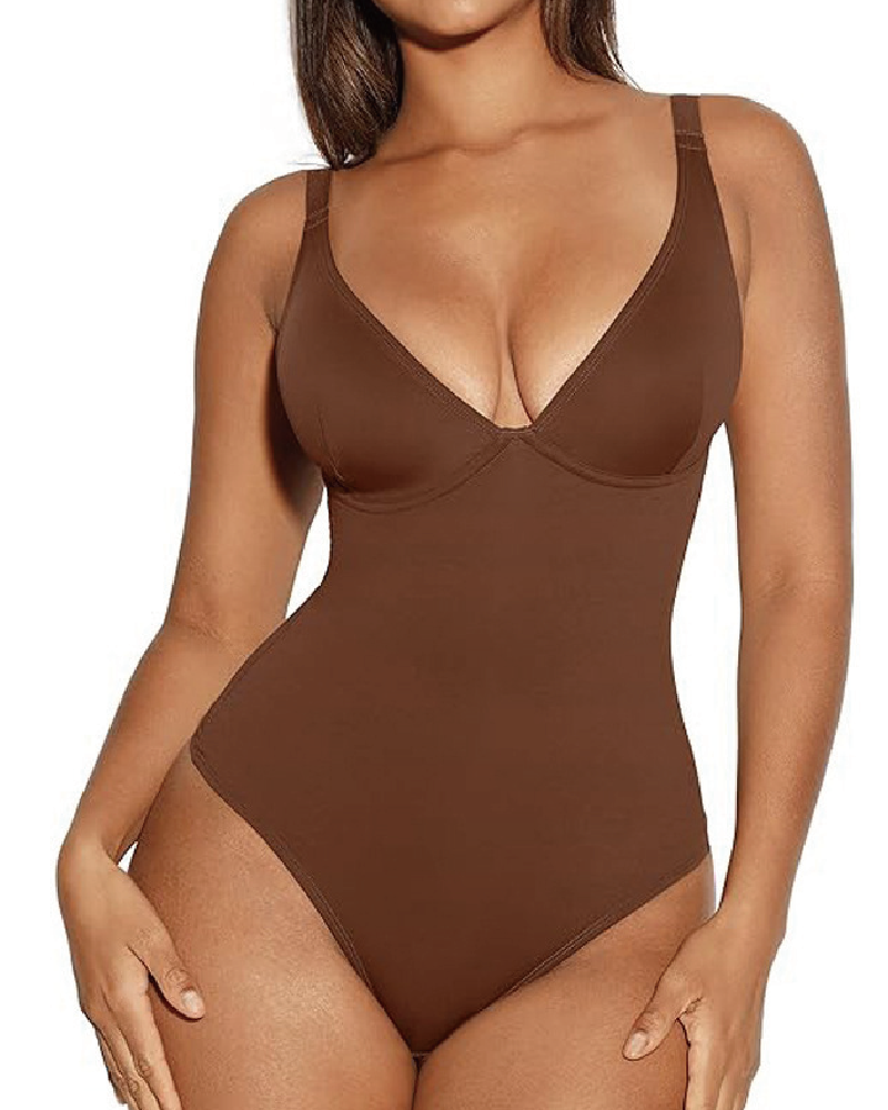 Body Contour V-Neck Thong Bodysuit