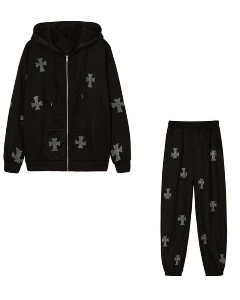 Cross Rhinestone Jogger Set