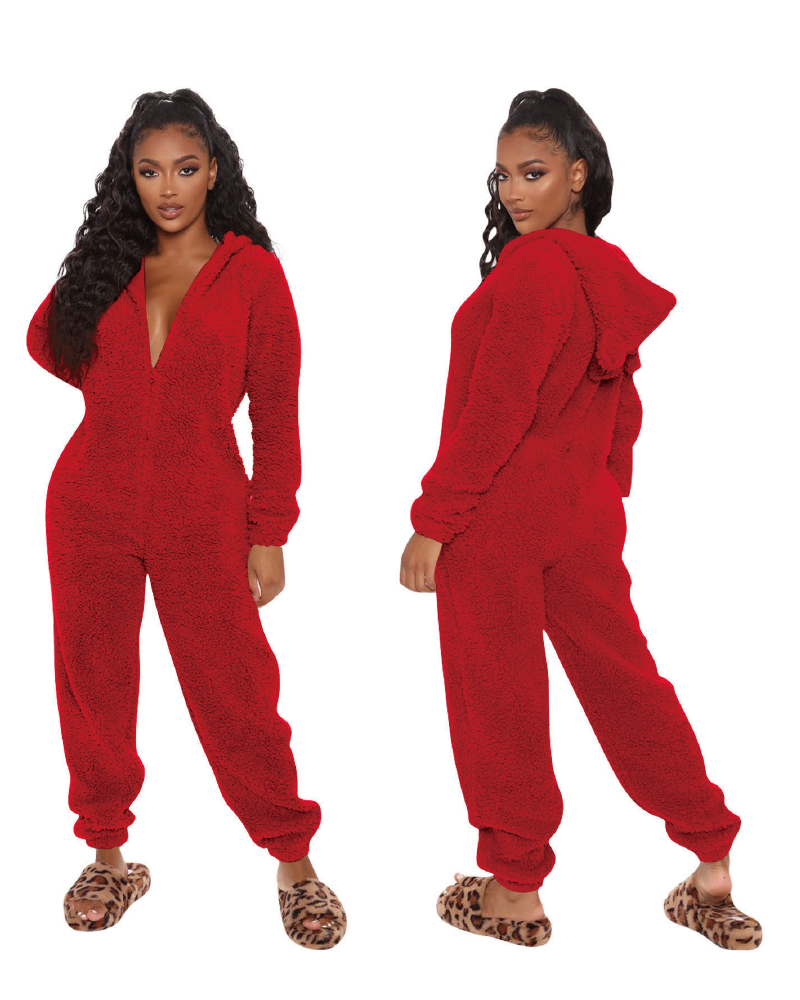 Be My Teddy Plush Hooded PJ Jumpsuit