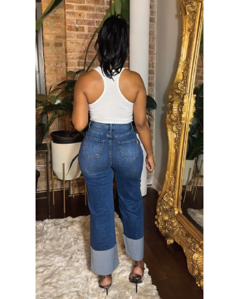 Large Cuff Wide Leg Jeans