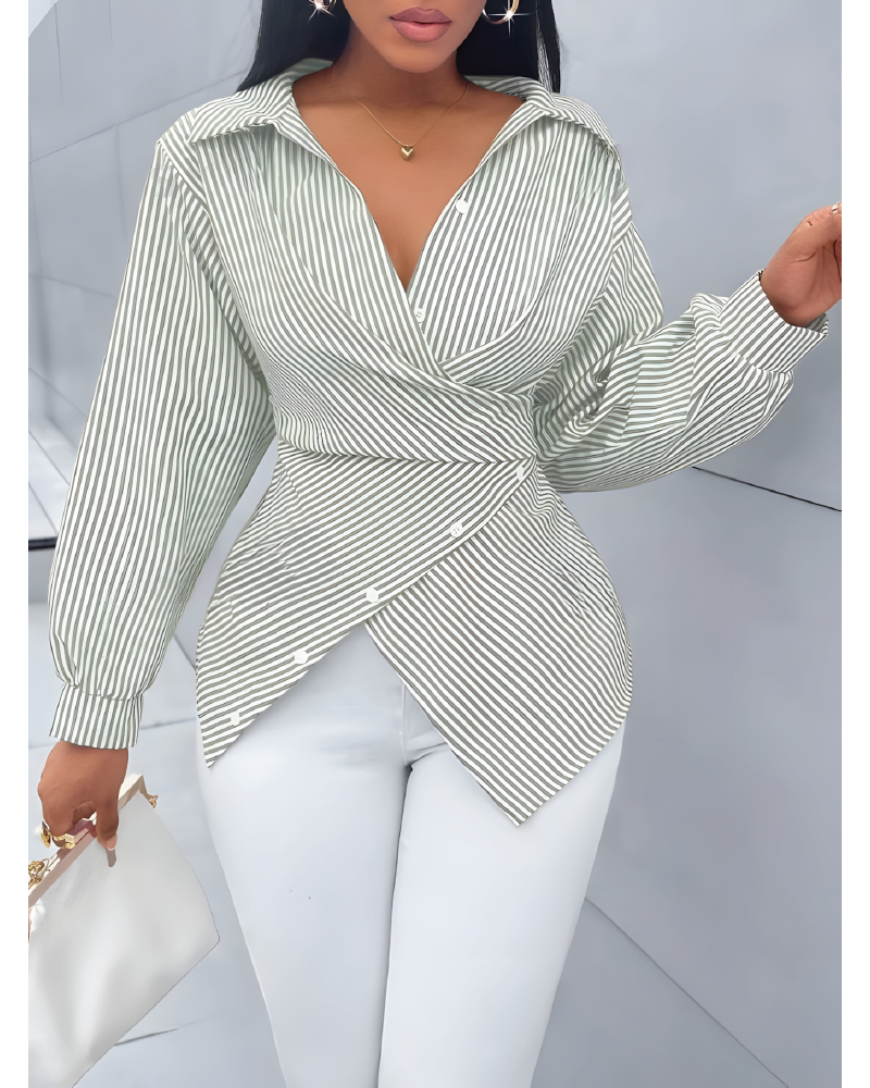 Bow Tie Waist Striped Blouse