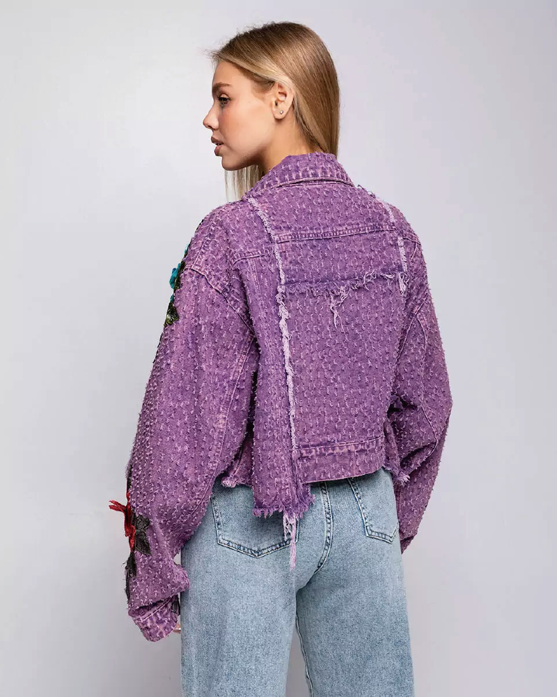 Cute Floral Embroidery Denim Jacket