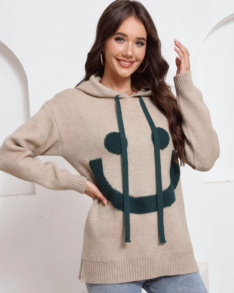 Smiley Face Jacquard Hooded Sweater