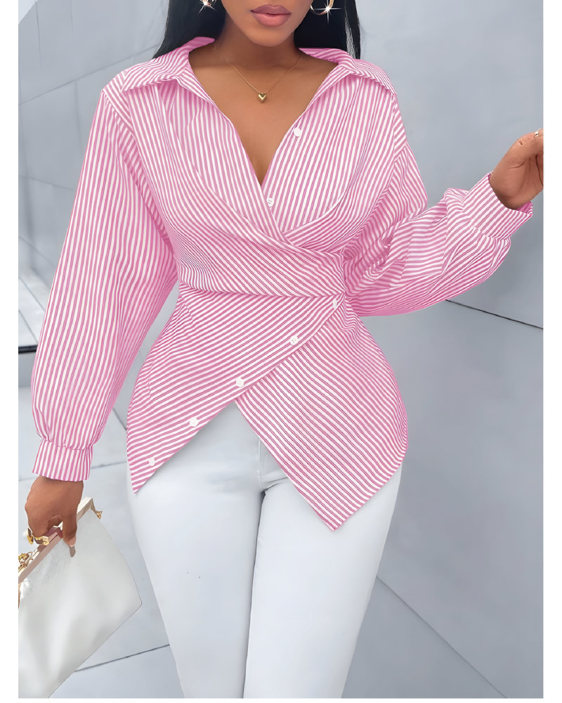 Bow Tie Waist Striped Blouse