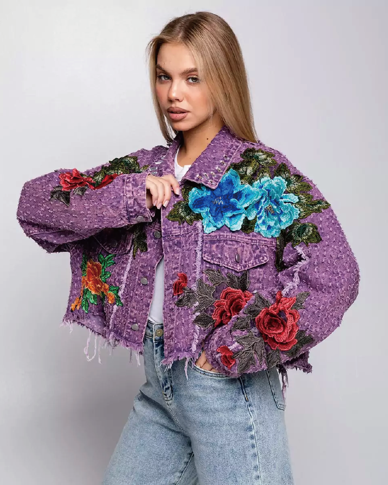 Cute Floral Embroidery Denim Jacket