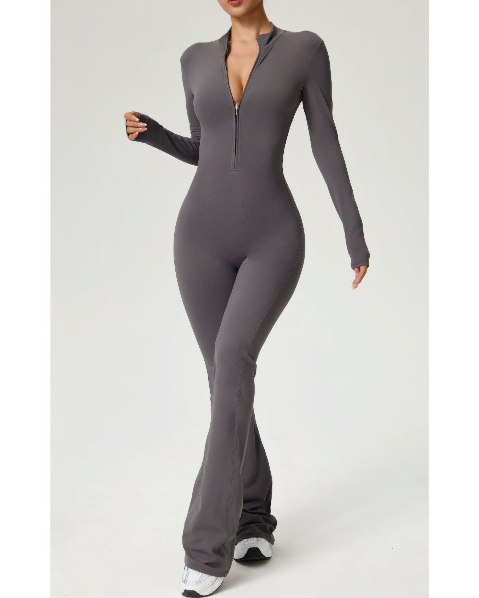 Long Zip-Up Flare Jumpsuit