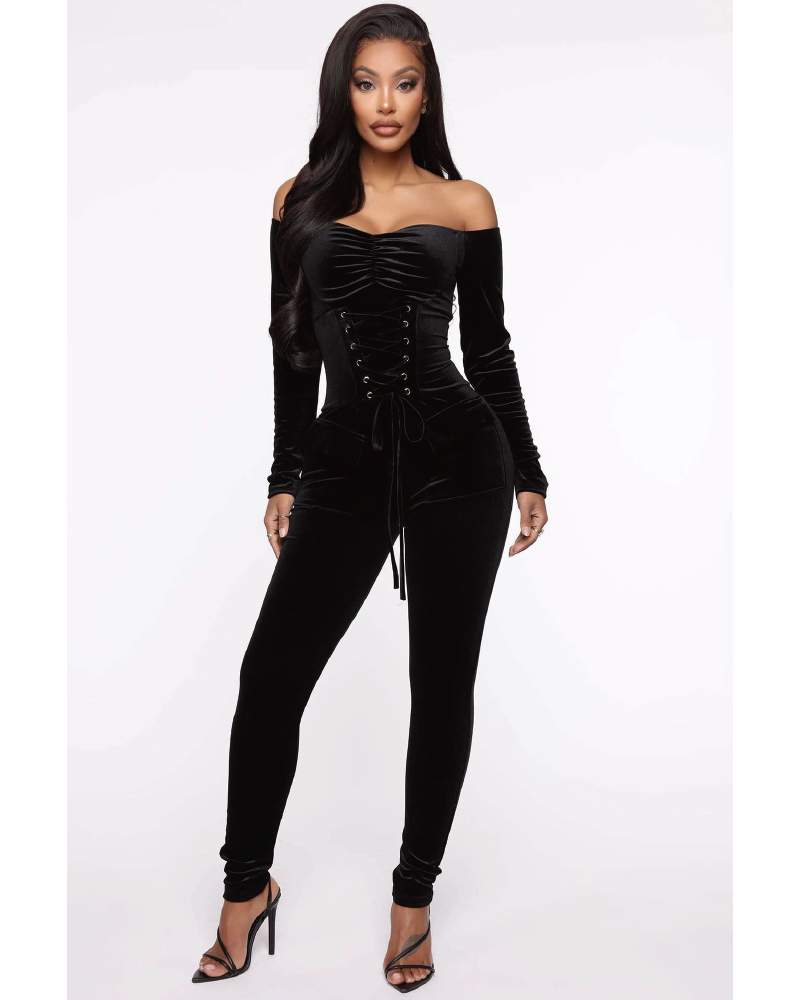 Velvet Off Shoulder Jumpsuit