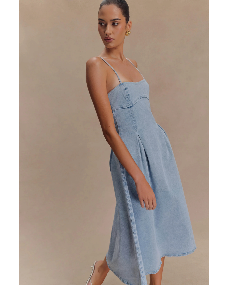 Brenda A Line Denim Maxi Dress