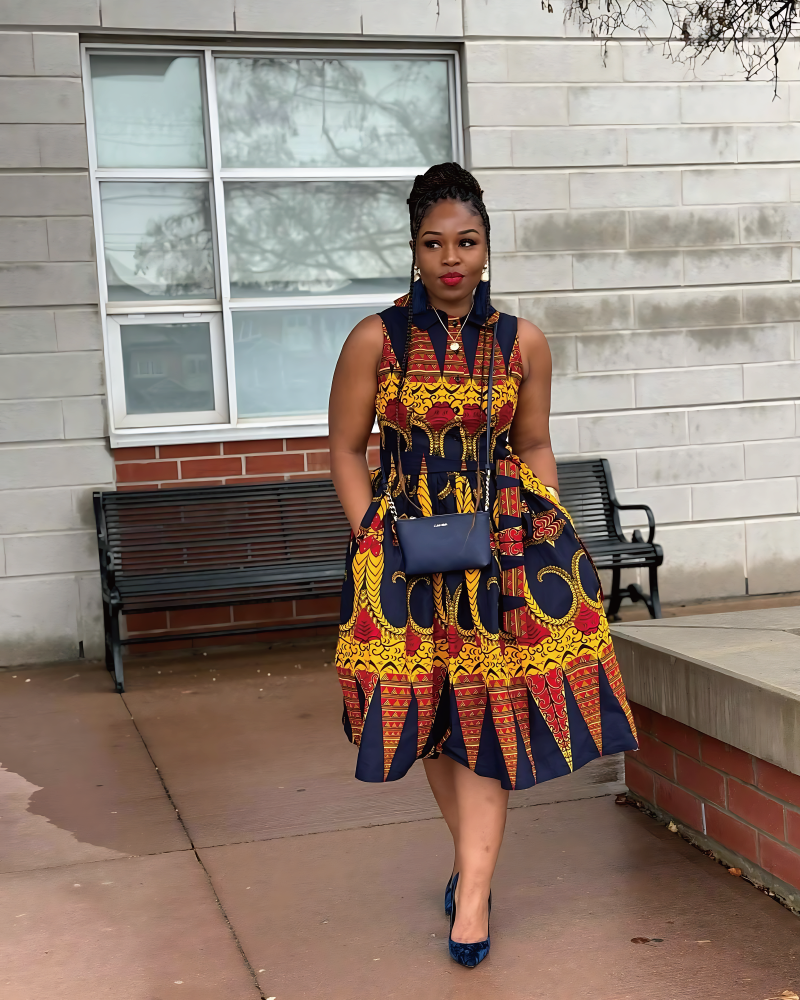 ARIRE AFRICAN PRINT MIDI DRESS