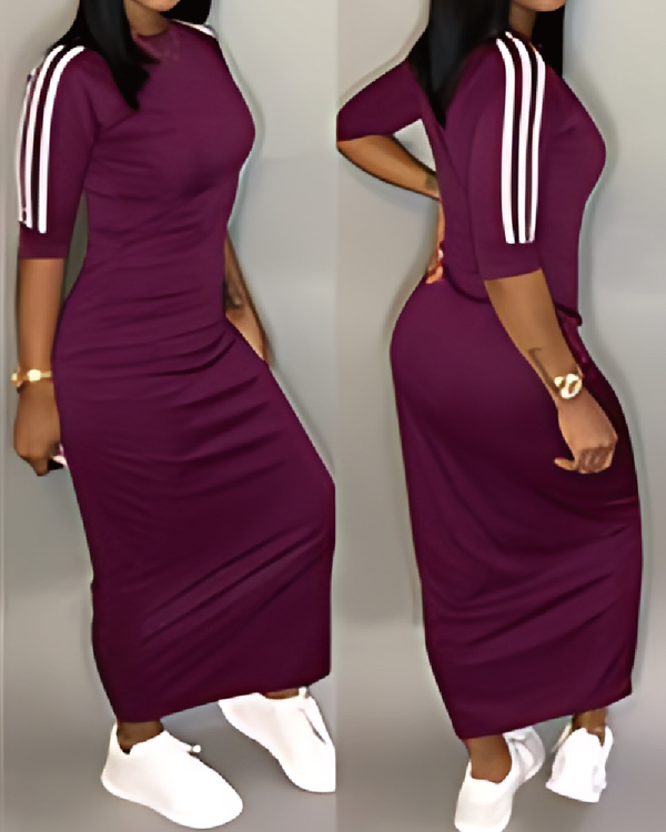 Stripe-Sleeve Maxi Dress