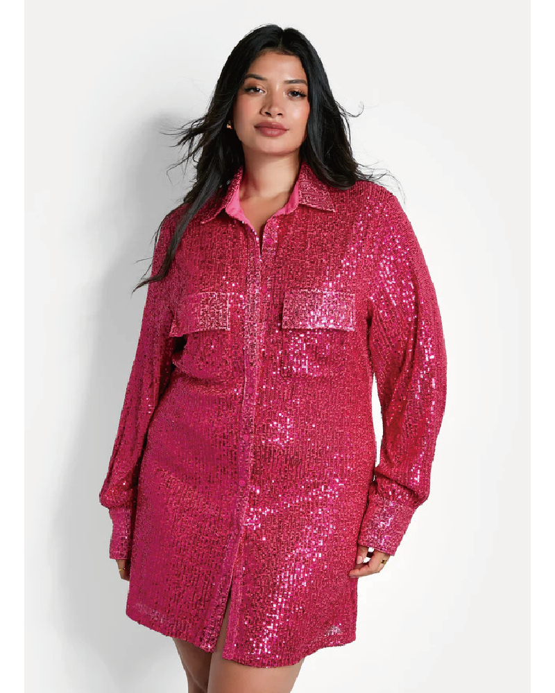 Shiniest Sequin Oversized Shirt Dress