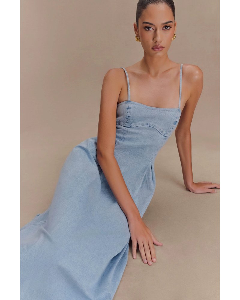 Brenda A Line Denim Maxi Dress