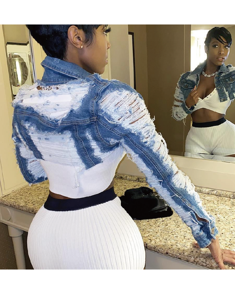 Ripped Crop Denim Jacket
