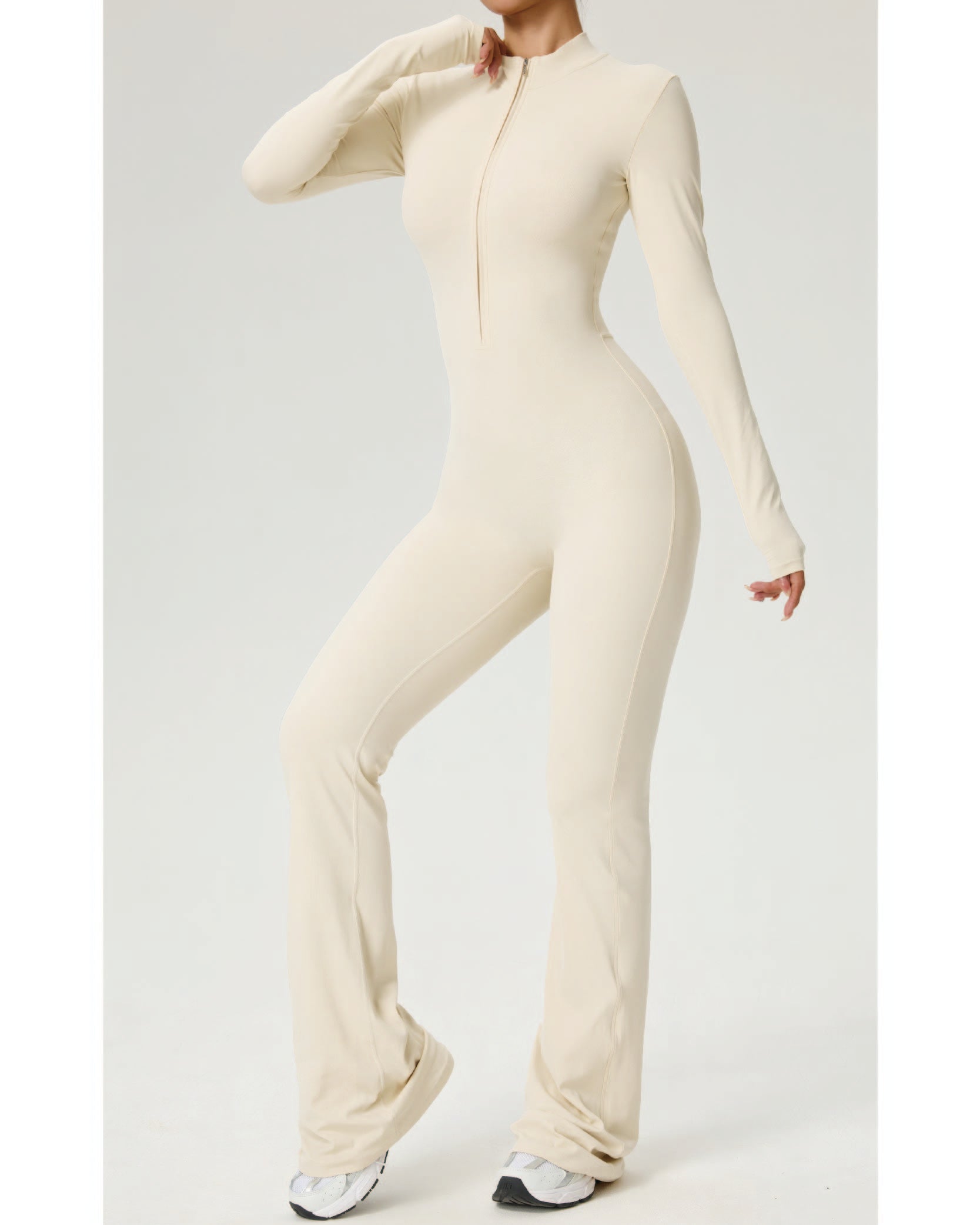 Long Zip-Up Flare Jumpsuit