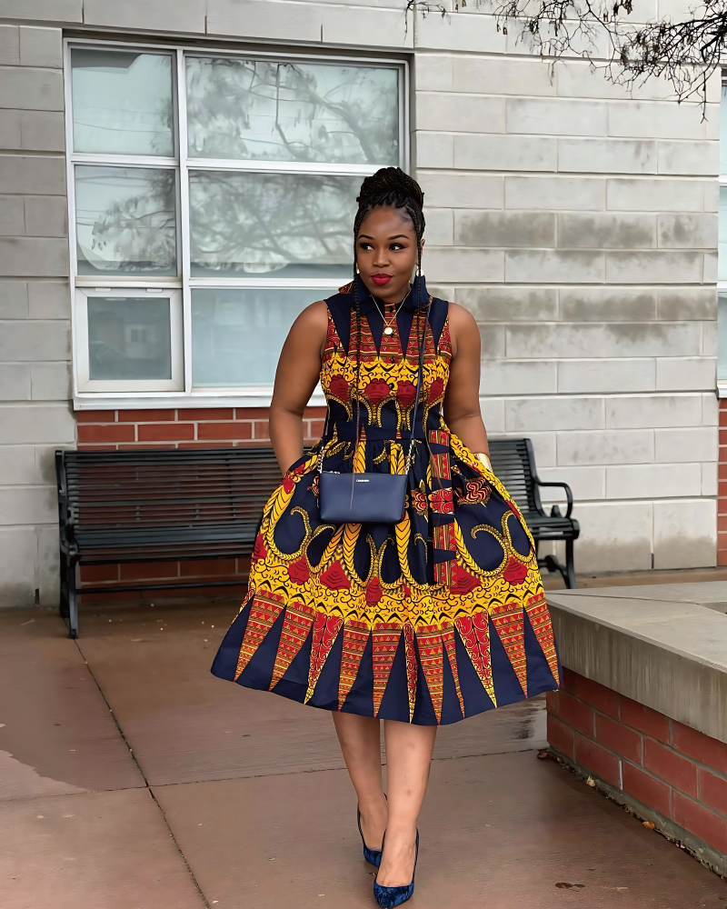 ARIRE AFRICAN PRINT MIDI DRESS