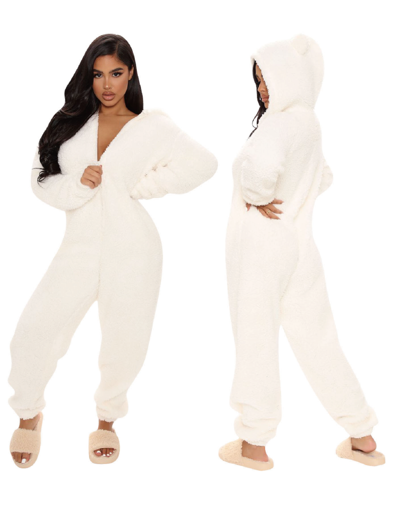 Be My Teddy Plush Hooded PJ Jumpsuit