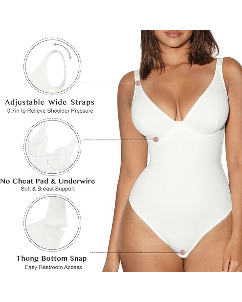 Body Contour V-Neck Thong Bodysuit