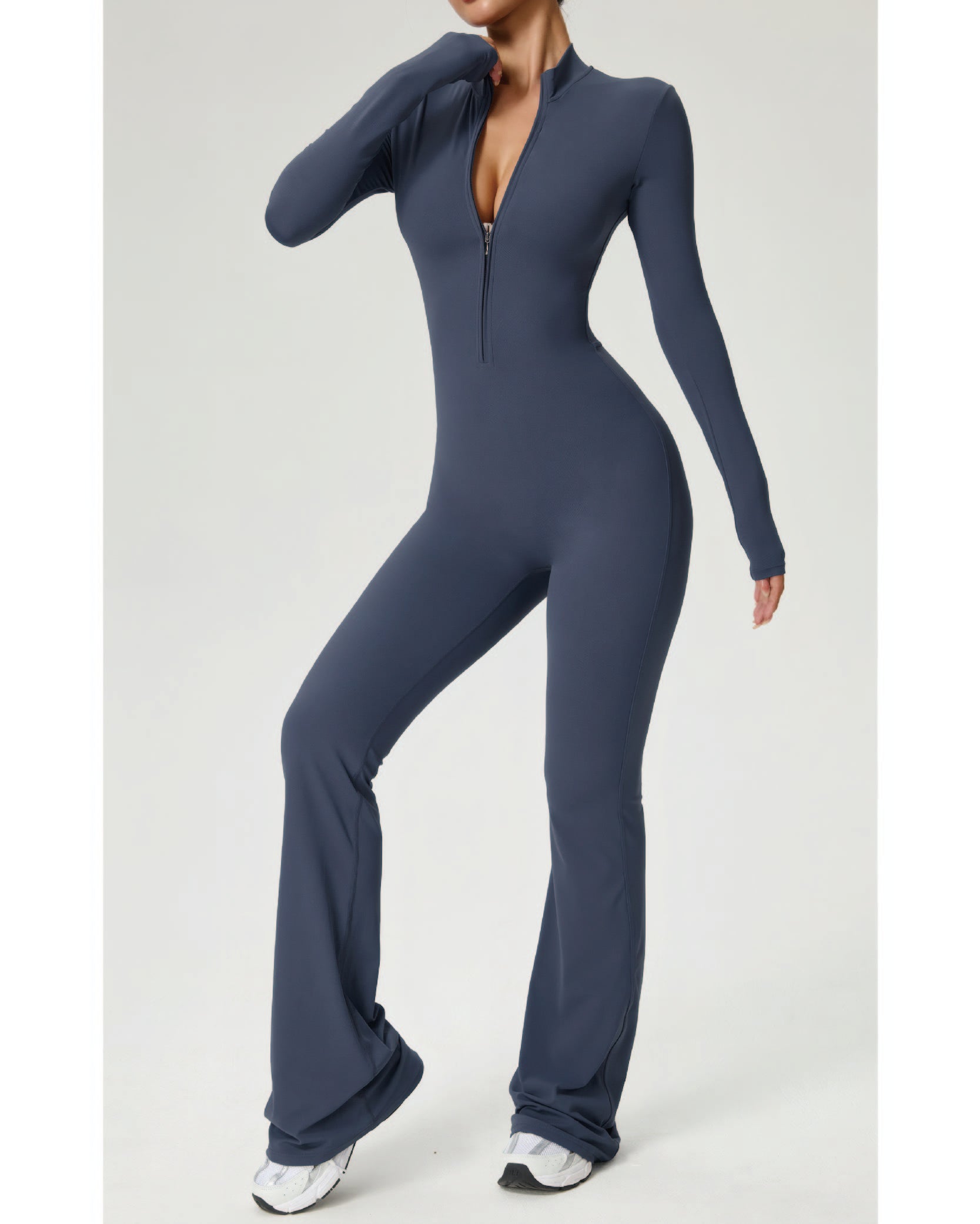 Long Zip-Up Flare Jumpsuit