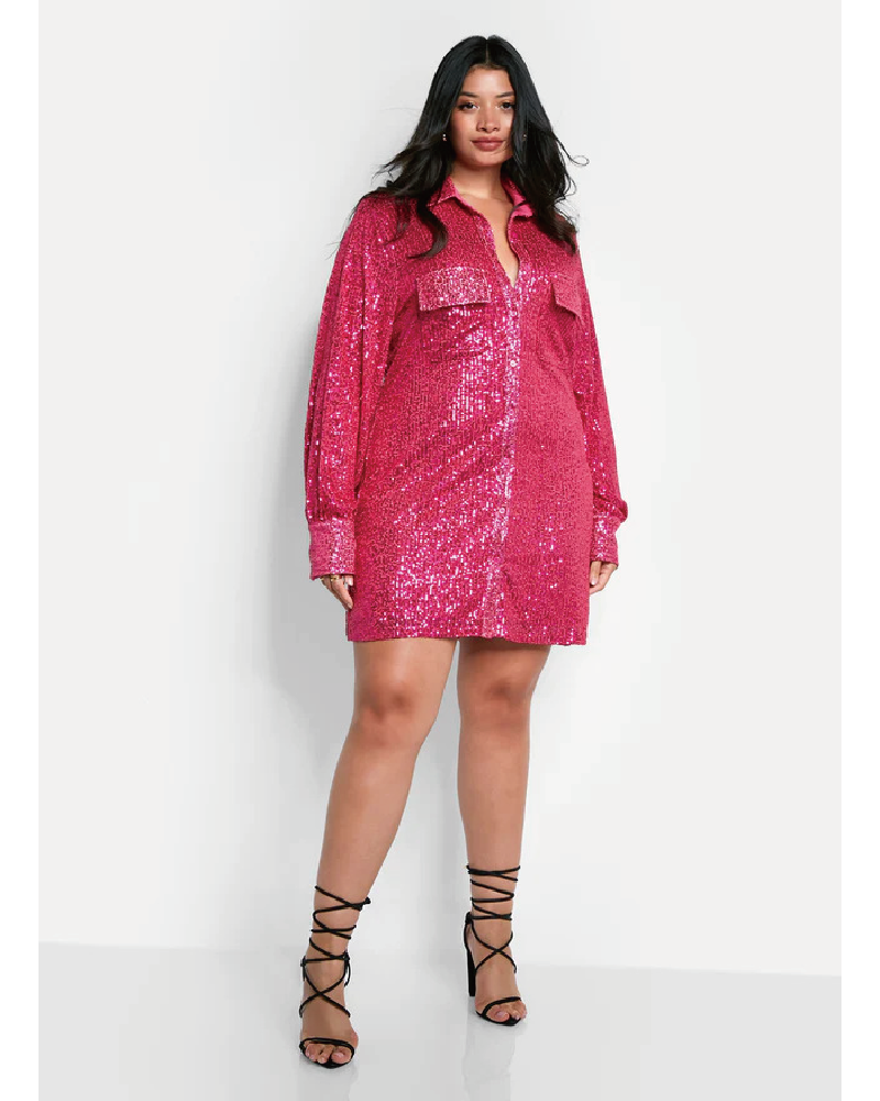 Shiniest Sequin Oversized Shirt Dress