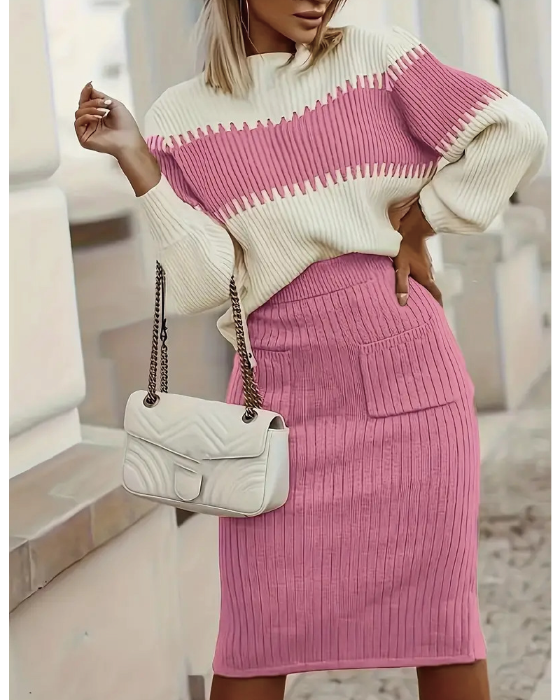 Color Block Sweater Set