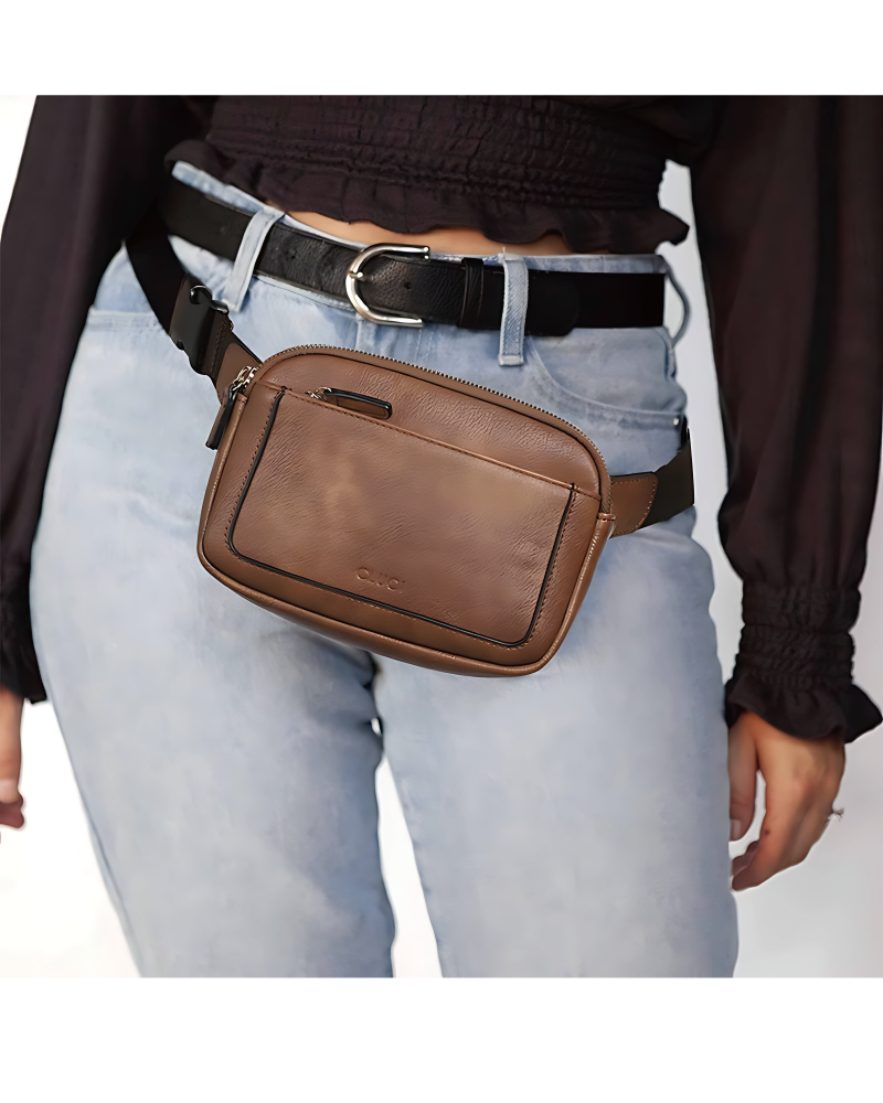 Triple Zip Vegan Leather Sling Bag