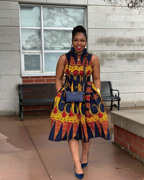 ARIRE AFRICAN PRINT MIDI DRESS