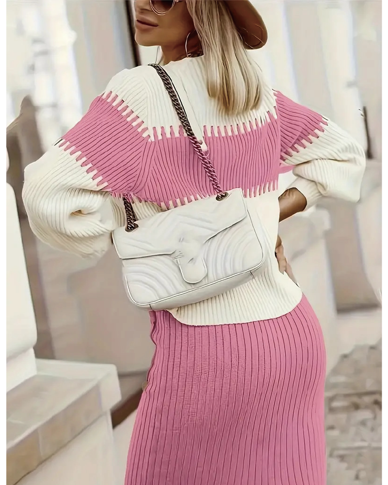 Color Block Sweater Set